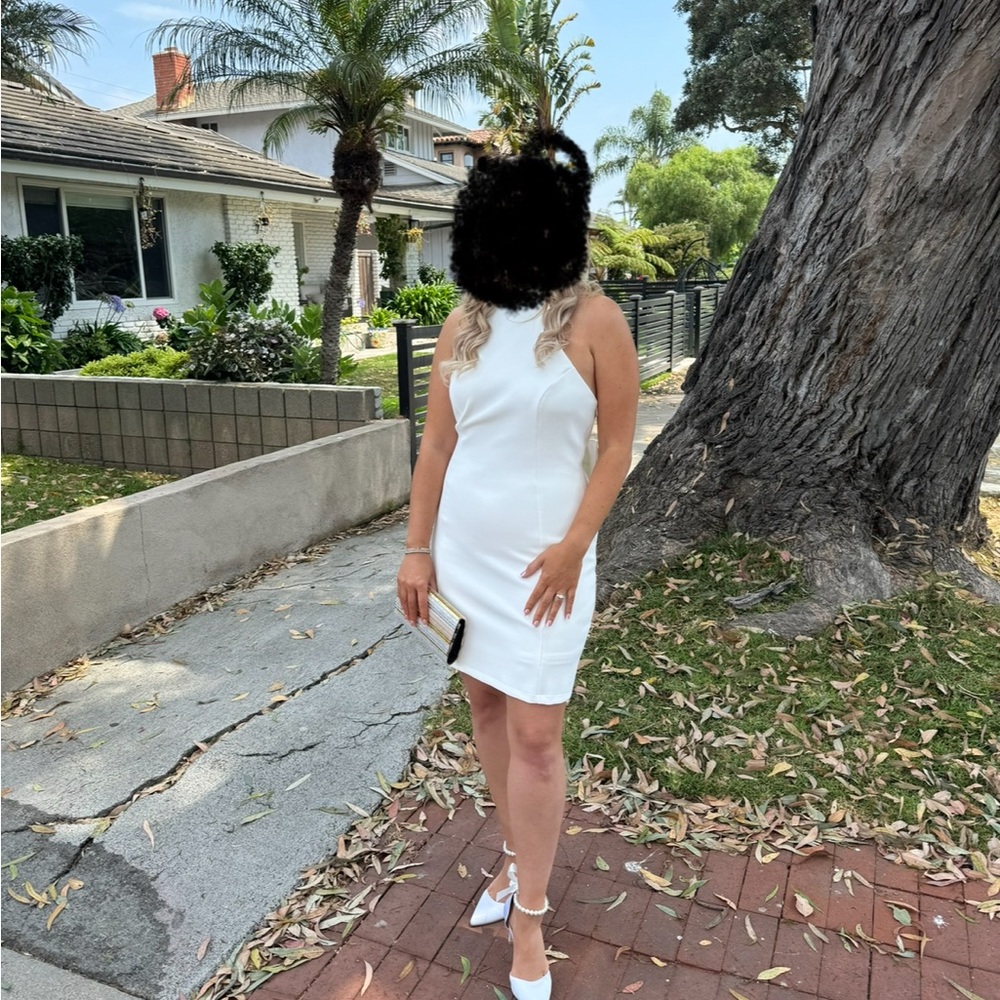Elegant White Halter Dress with Bow